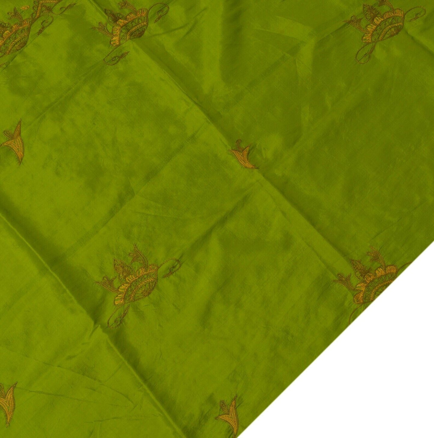 Vintage Saree Remnant Scrap Multi Purpose Craft Thread Embroidered Green Fabric