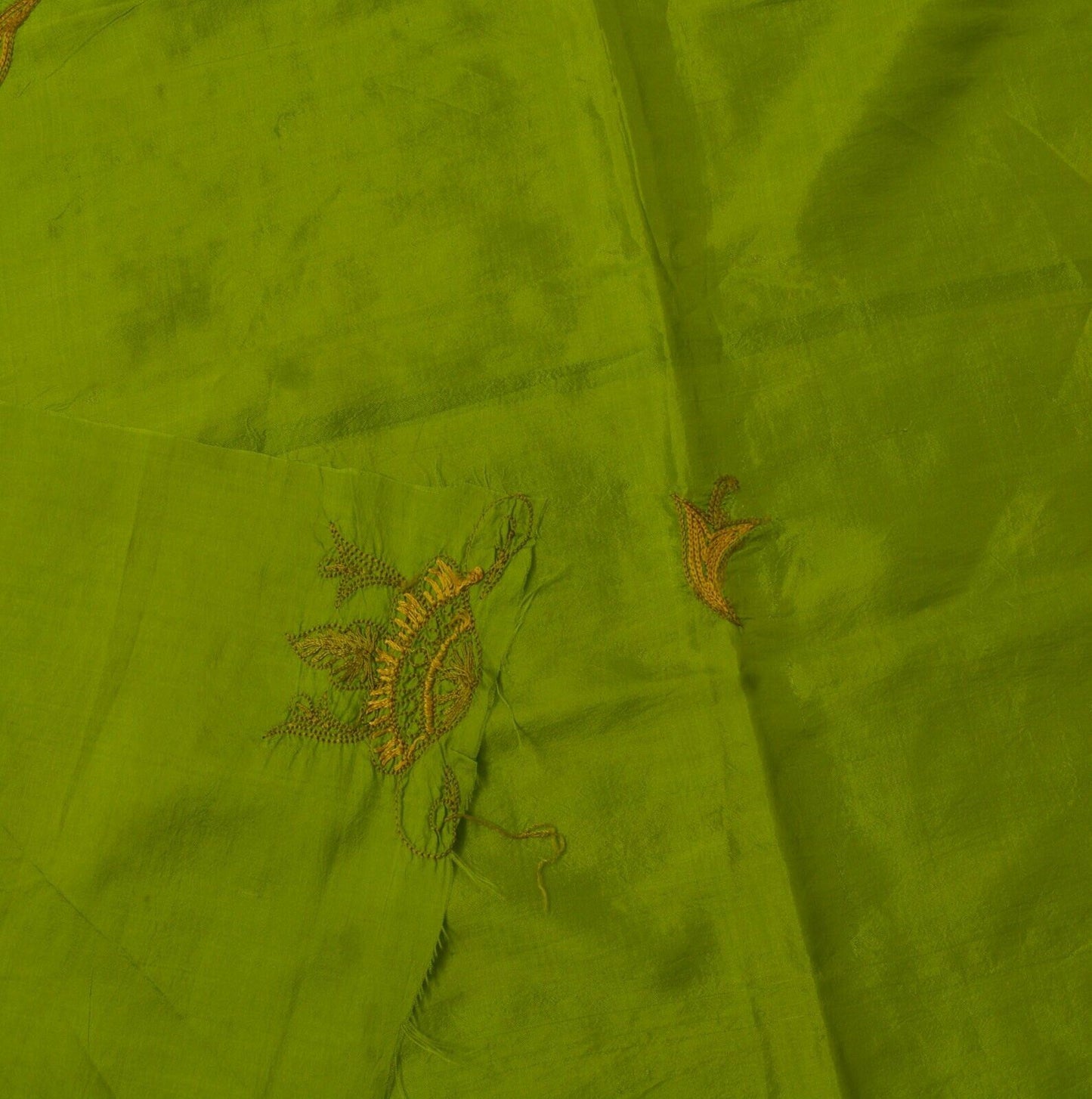 Vintage Saree Remnant Scrap Multi Purpose Craft Thread Embroidered Green Fabric