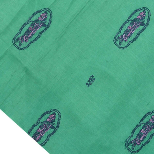 Vintage Saree Multi Purpose Fabric Piece for Sew Craft Woven Krishana Green