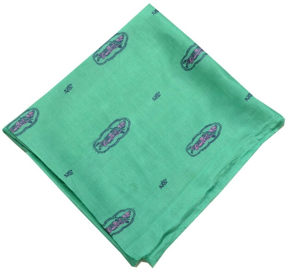 Vintage Saree Multi Purpose Fabric Piece for Sew Craft Woven Krishana Green