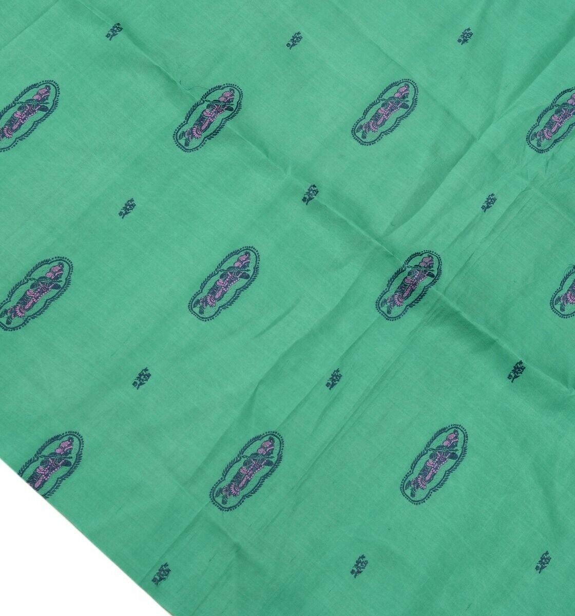 Vintage Saree Multi Purpose Fabric Piece for Sew Craft Woven Krishana Green