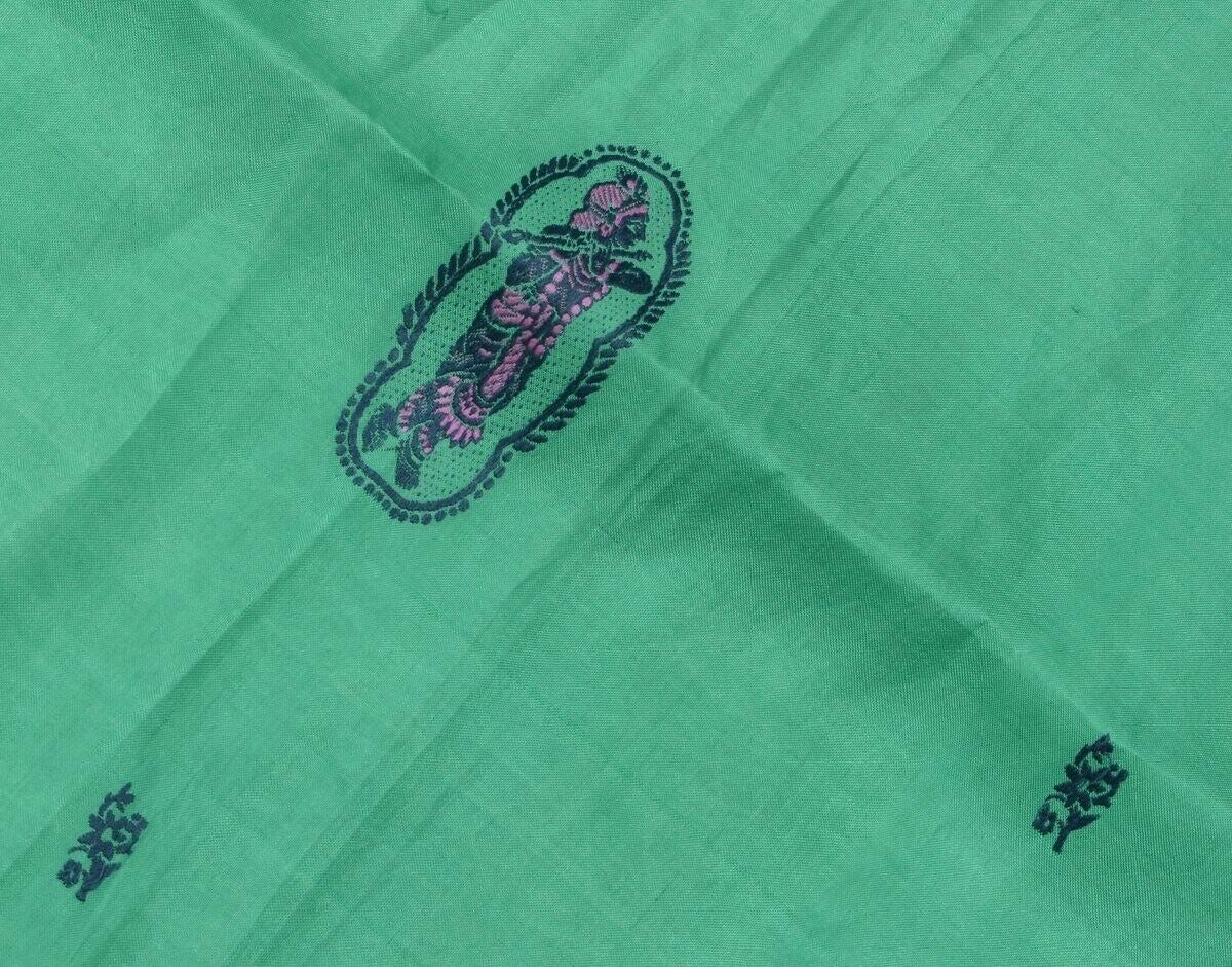 Vintage Saree Multi Purpose Fabric Piece for Sew Craft Woven Krishana Green