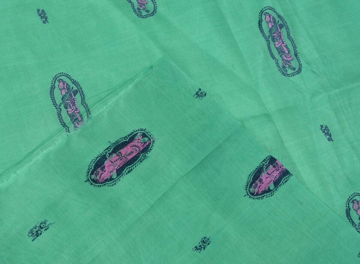 Vintage Saree Multi Purpose Fabric Piece for Sew Craft Woven Krishana Green