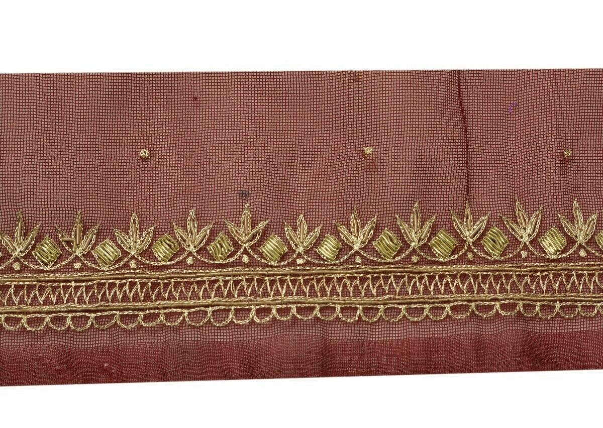 Vintage Sari Border India Craft Trim Hand Beaded Zardozi Embroidered Lace Maroon