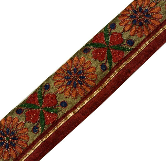 Vintage Saree Border Indian Craft Trim Floral Embroidered Sewing Ribbon Lace