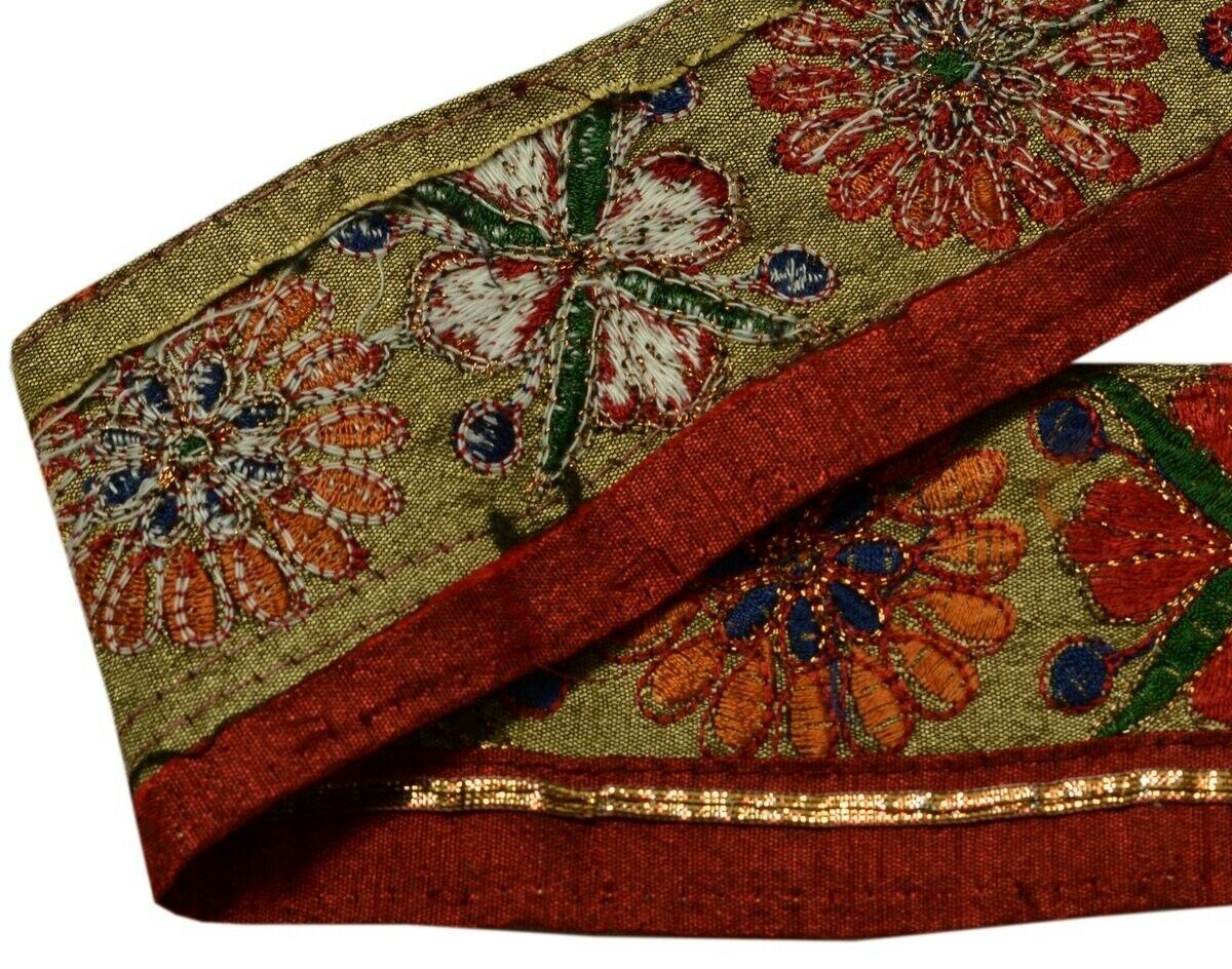 Vintage Saree Border Indian Craft Trim Floral Embroidered Sewing Ribbon Lace