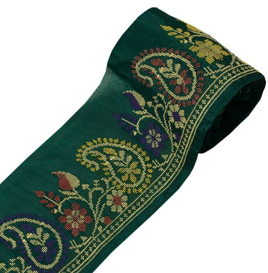 Vintage Saree Border Indian Craft Trim Hand Woven Dark Green Ribbon Lace