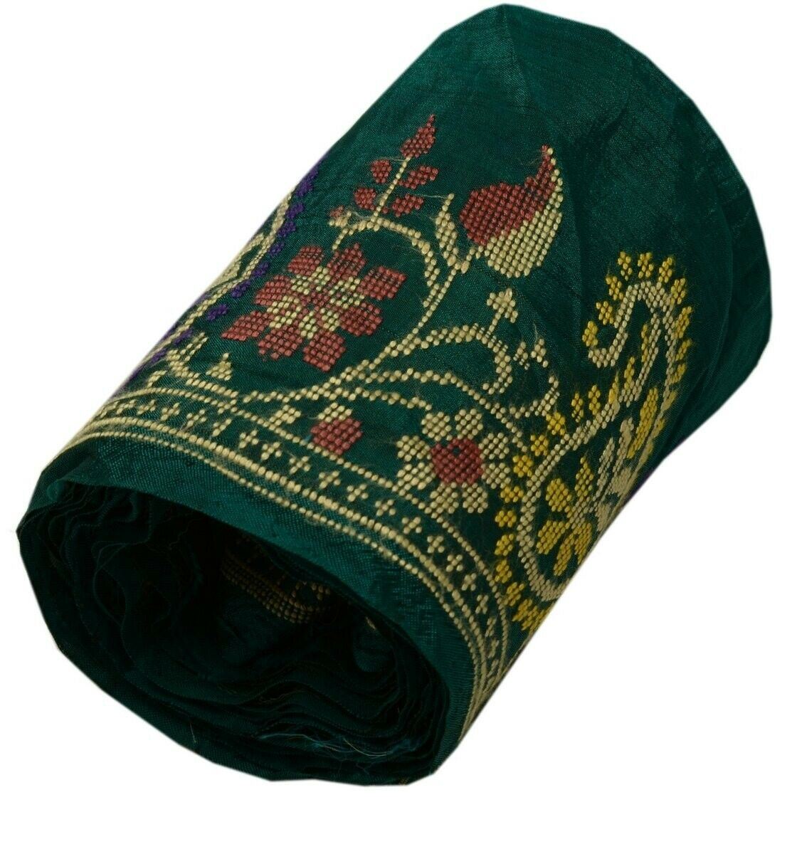 Vintage Saree Border Indian Craft Trim Hand Woven Dark Green Ribbon Lace