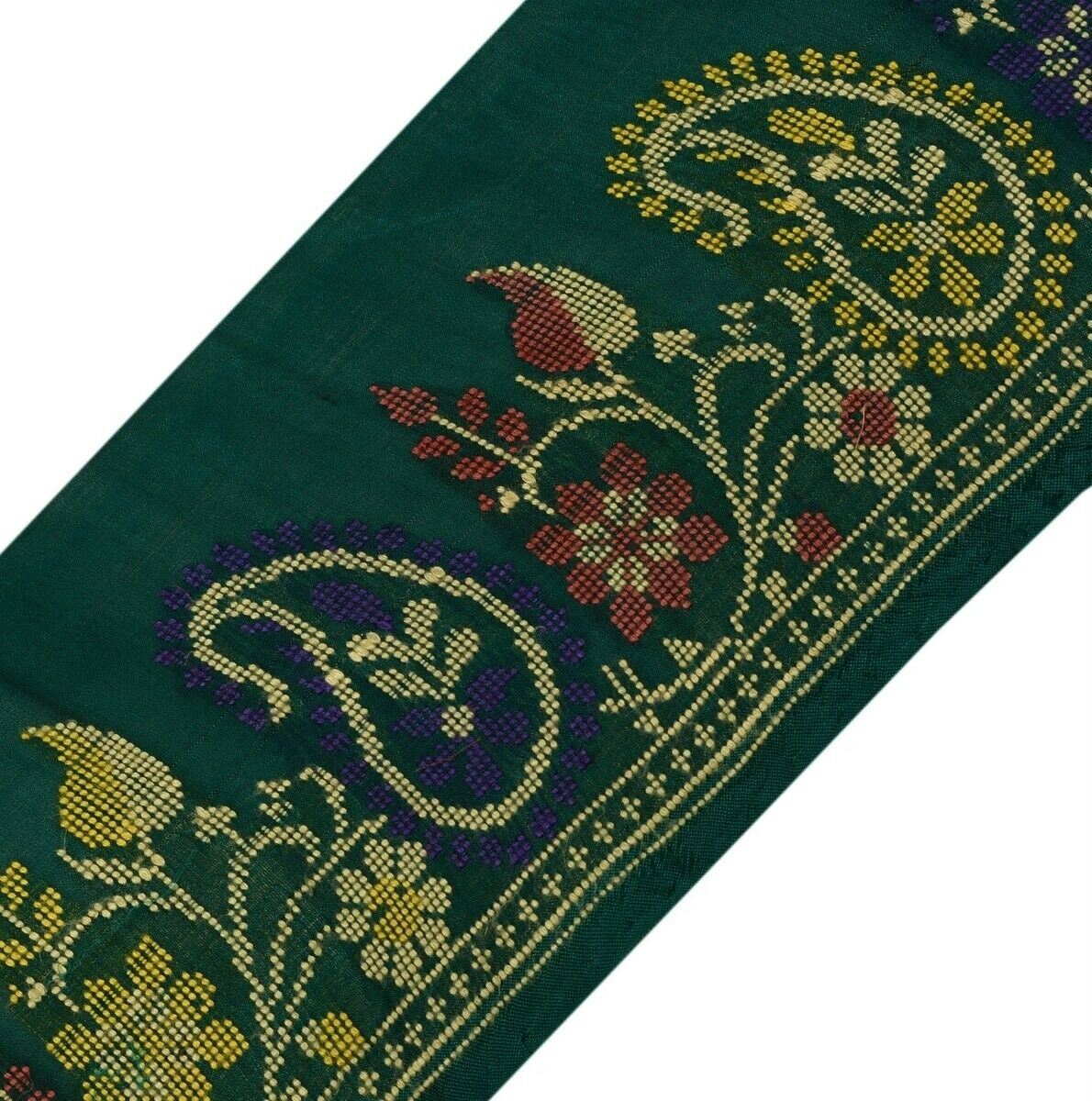 Vintage Saree Border Indian Craft Trim Hand Woven Dark Green Ribbon Lace