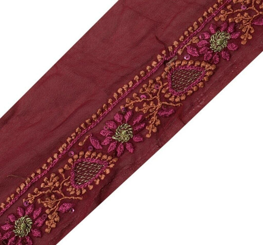 Vintage Sari Border Indian Craft Sewing Trim Hand Embroidered Lace Magenta