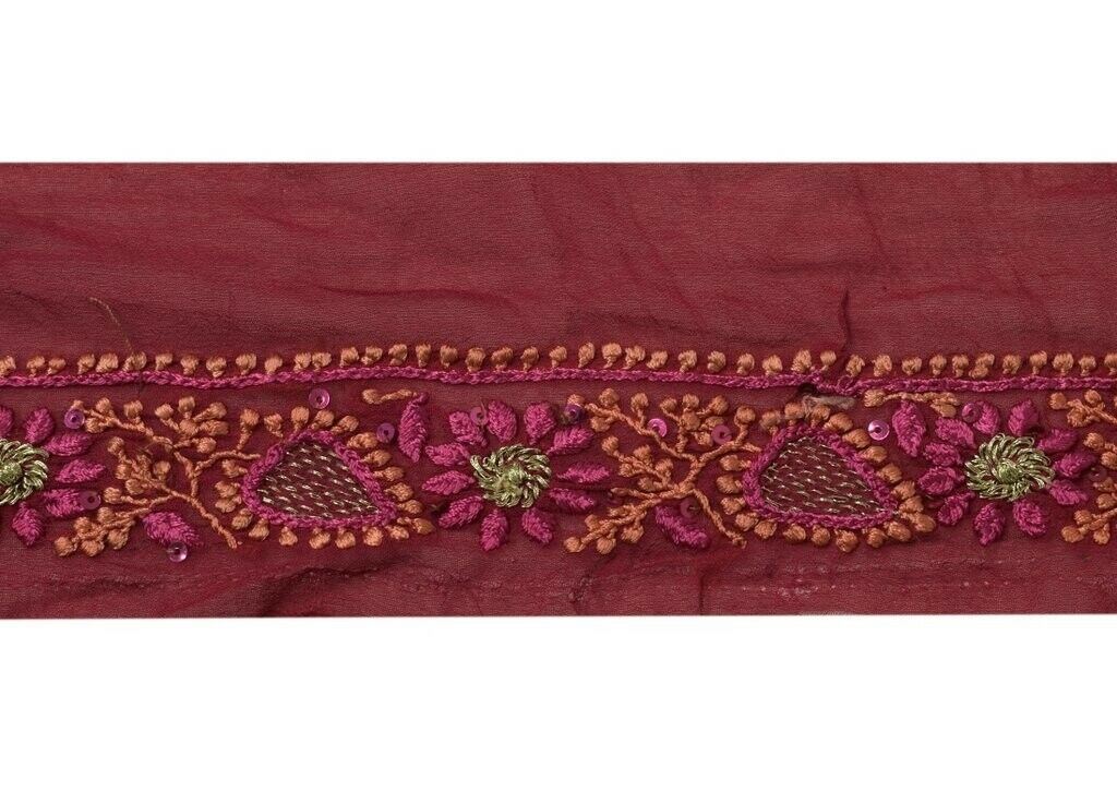 Vintage Sari Border Indian Craft Sewing Trim Hand Embroidered Lace Magenta
