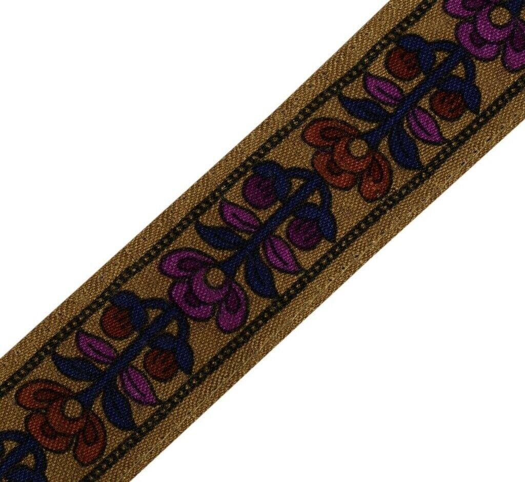 1.25" W Vintage Sari Border Indian Craft Sewing Trim Printed Ribbon Lace Brown