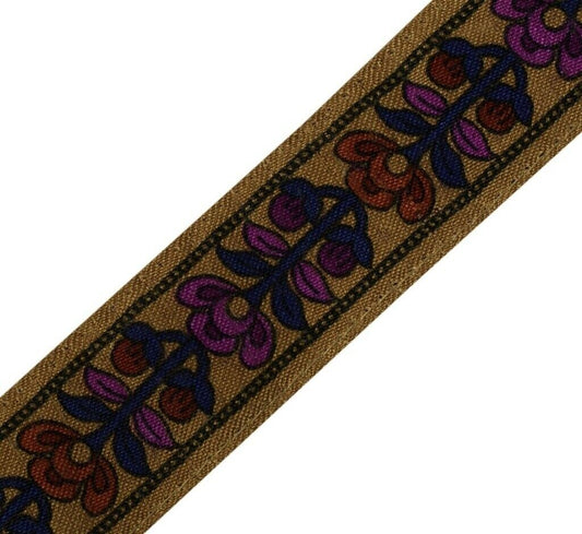 1.25" W Vintage Sari Border Indian Craft Sewing Trim Printed Ribbon Lace Brown