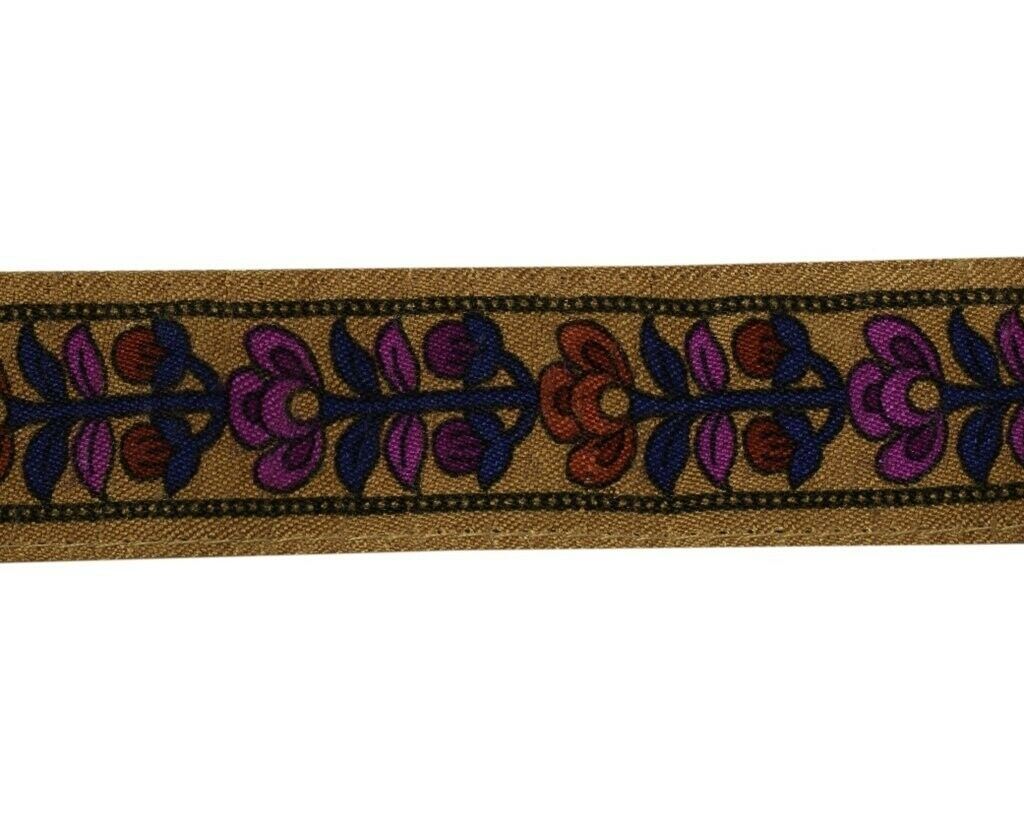 1.25" W Vintage Sari Border Indian Craft Sewing Trim Printed Ribbon Lace Brown