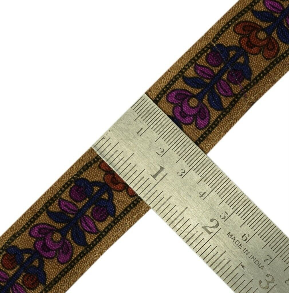 1.25" W Vintage Sari Border Indian Craft Sewing Trim Printed Ribbon Lace Brown