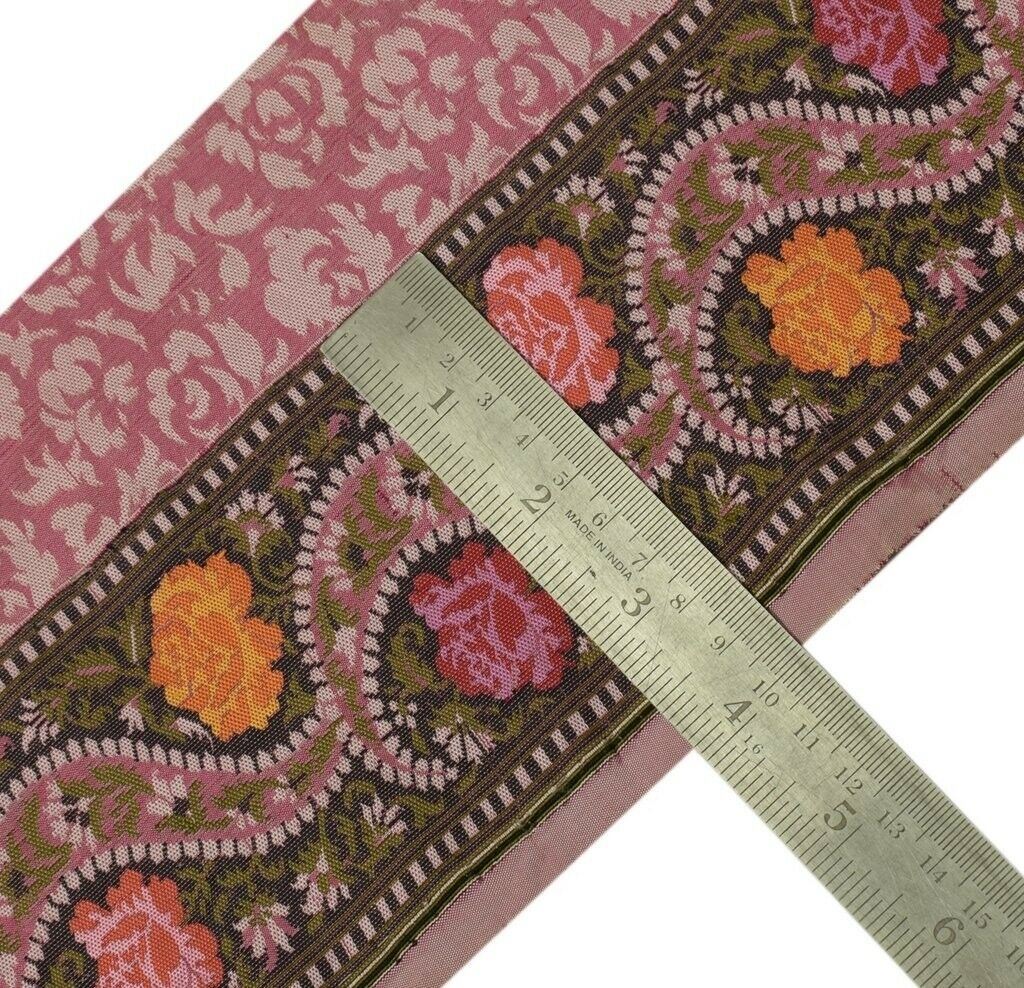 3.5" W Vintage Sari Border Indian Craft Sewing Trim Woven Floral Ribbon Lace