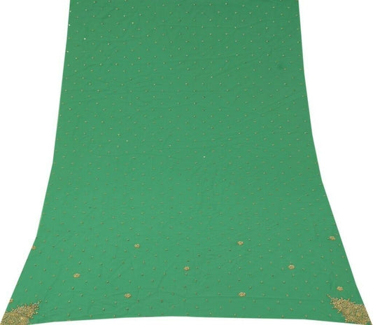 Blend Georgette Silk Vintage Sari Remnant Scrap Fabric for Sewing Craft Green