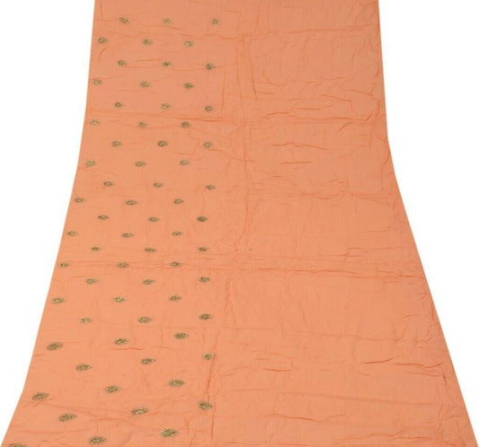 Pure Georgette Silk Vintage Sari Remnant Scrap Fabric for Sewing Craft Peach