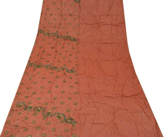 100% Pure Georgette Silk Vintage Sari Remnant Scrap Fabric for Sewing Craft Rust