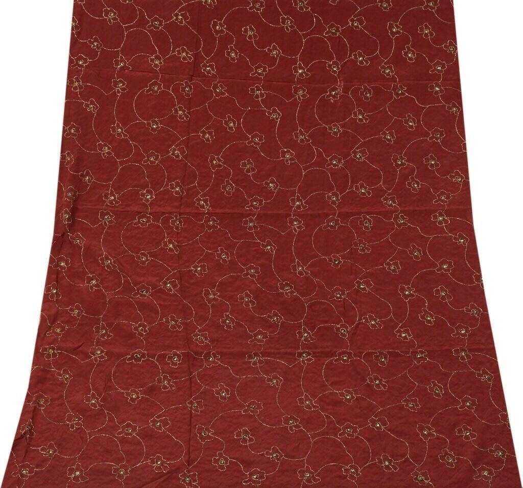 Vtg Saree Remnant Scrap Multi Purpose Pure Crepe Silk Craft Fabric Embroidered