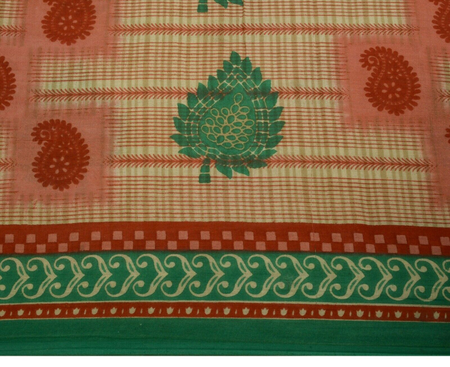 Vintage Saree 100% Pure Cotton Paisley Printed Scrap Sari For Sewing Craft