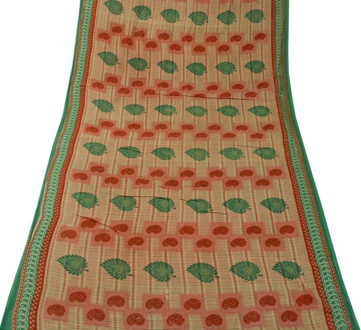 Vintage Saree 100% Pure Cotton Paisley Printed Scrap Sari For Sewing Craft