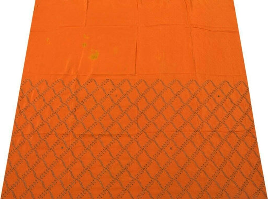 Vintage Saree Remnant Scrap Multi Purpose Design Craft Fabric Embroidered Orange