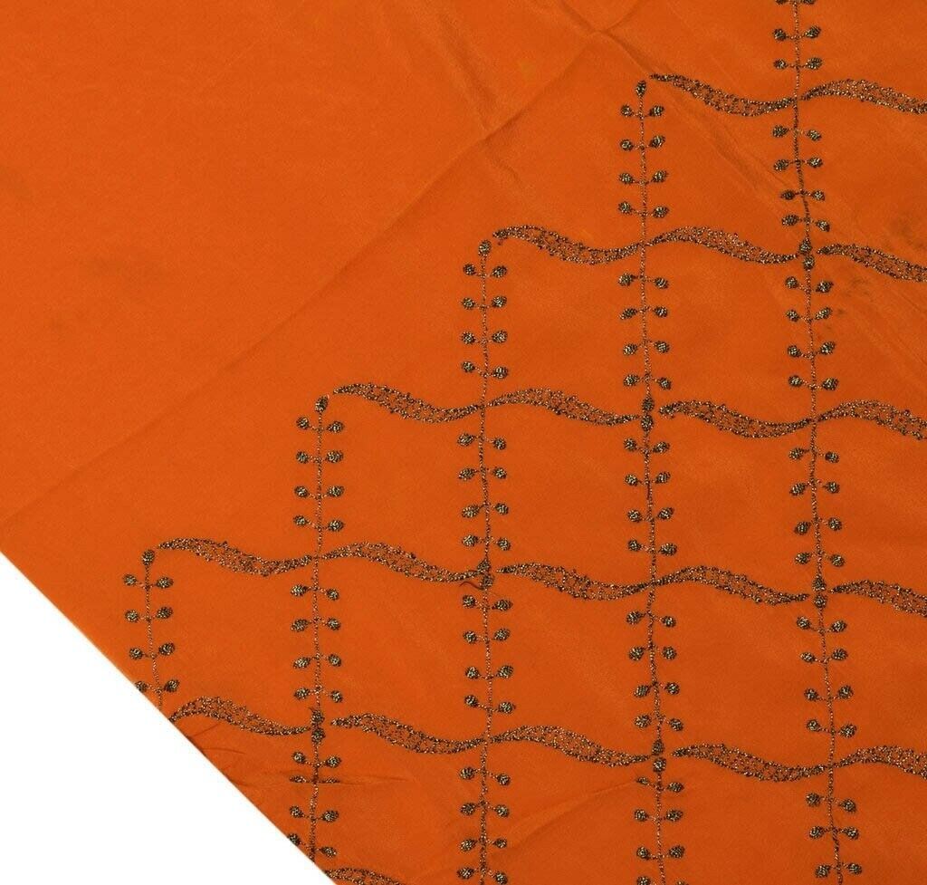 Vintage Saree Remnant Scrap Multi Purpose Design Craft Fabric Embroidered Orange