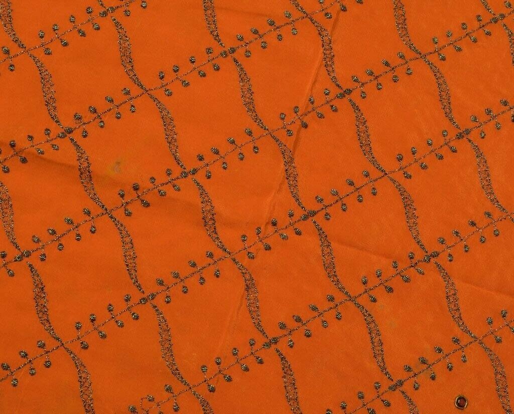 Vintage Saree Remnant Scrap Multi Purpose Design Craft Fabric Embroidered Orange