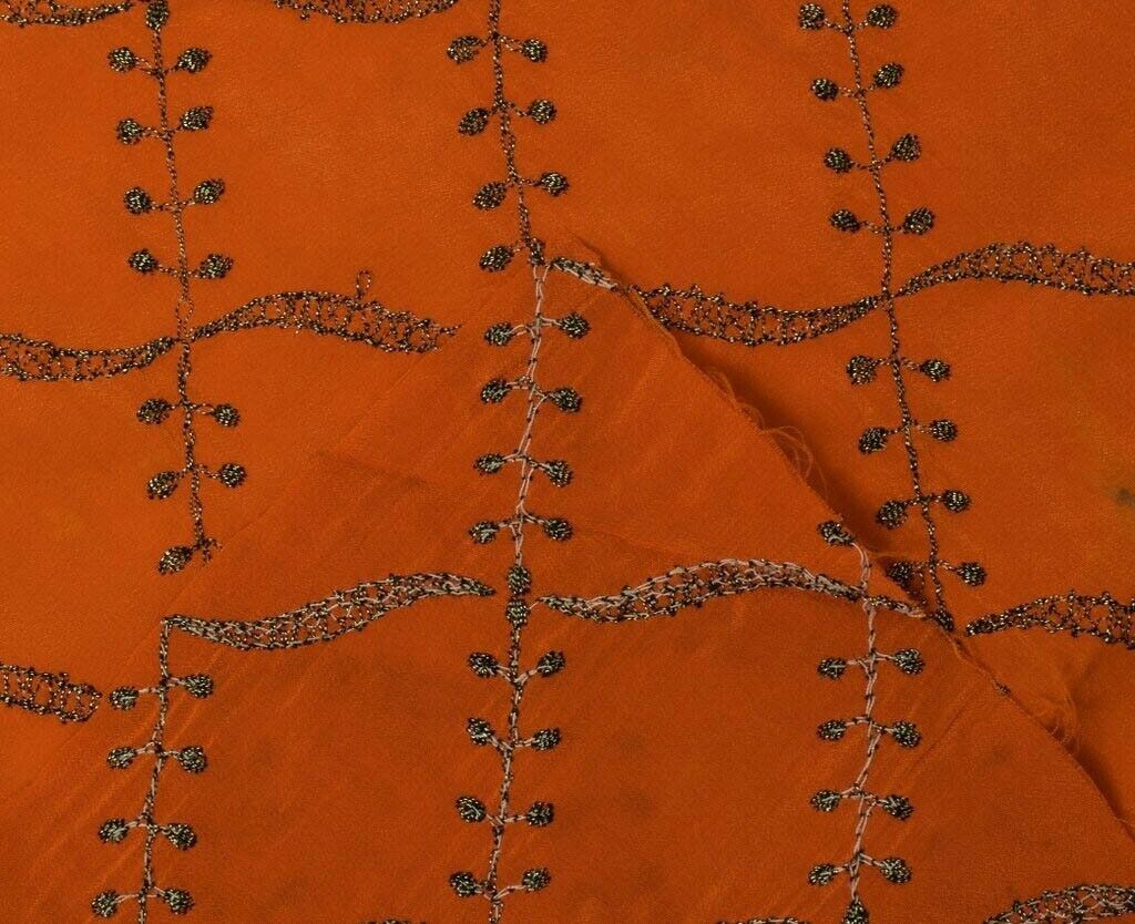 Vintage Saree Remnant Scrap Multi Purpose Design Craft Fabric Embroidered Orange