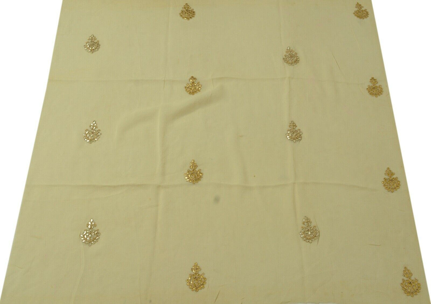 Vintage Saree Remnant Scrap Multi Purpose Craft Zari Embroidered Cream Fabric