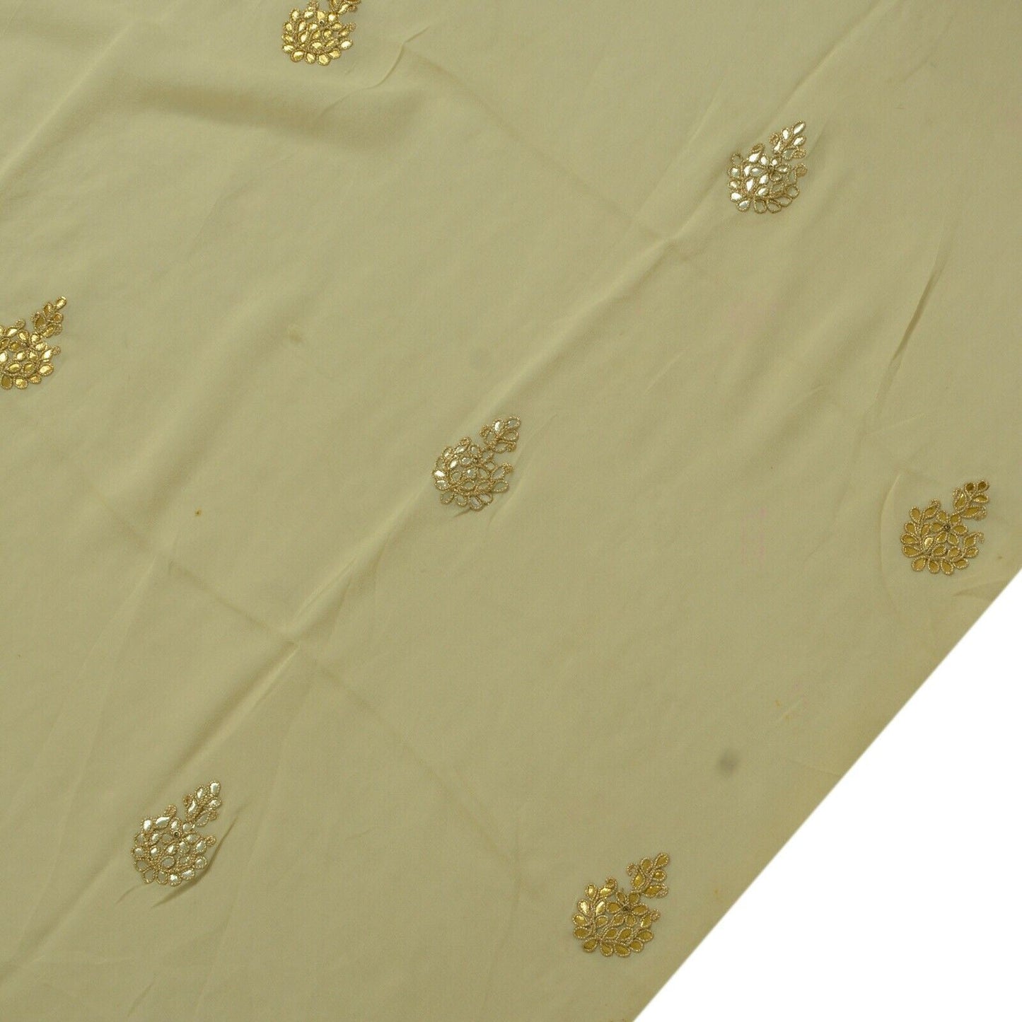 Vintage Saree Remnant Scrap Multi Purpose Craft Zari Embroidered Cream Fabric