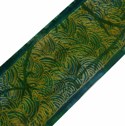 Vintage Saree Border Indian Craft Trim Antique Lace Embroidered Green Multi