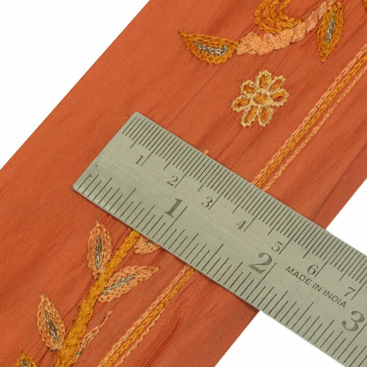 Vintage Sari Border Indian Craft Trim Antique Lace Hand Embroidered Rust Ribbon