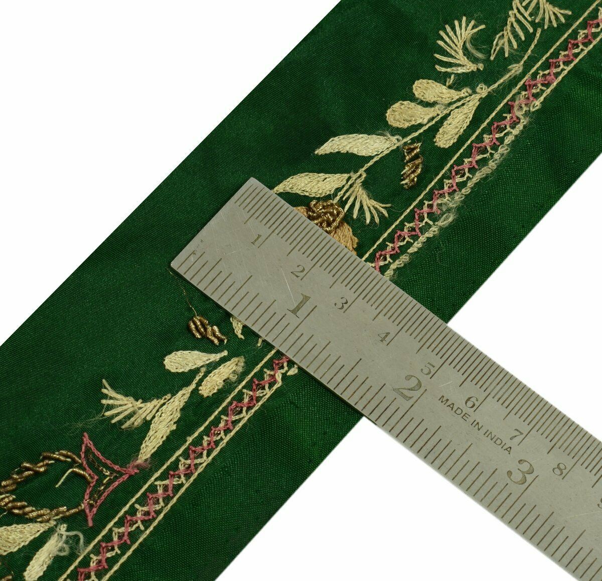 Vintage Saree Border Craft Trim Lace Hand Embroidered Beaded Green Riboon