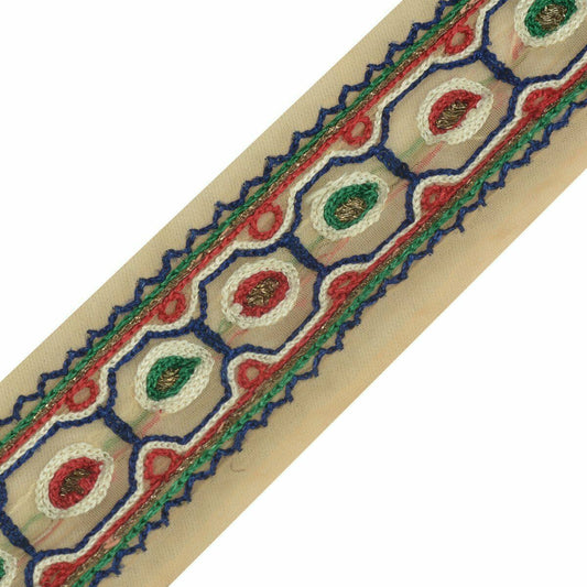 Vintage Saree Border Craft Trim Lace Multi Color Thread Embroidered Ribbon