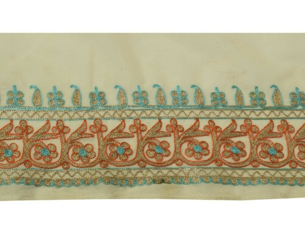 Vintage Sari Border Indian Craft Sewing Trim Embroidered Ribbon Lace Cream