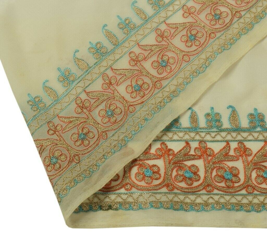 Vintage Sari Border Indian Craft Sewing Trim Embroidered Ribbon Lace Cream