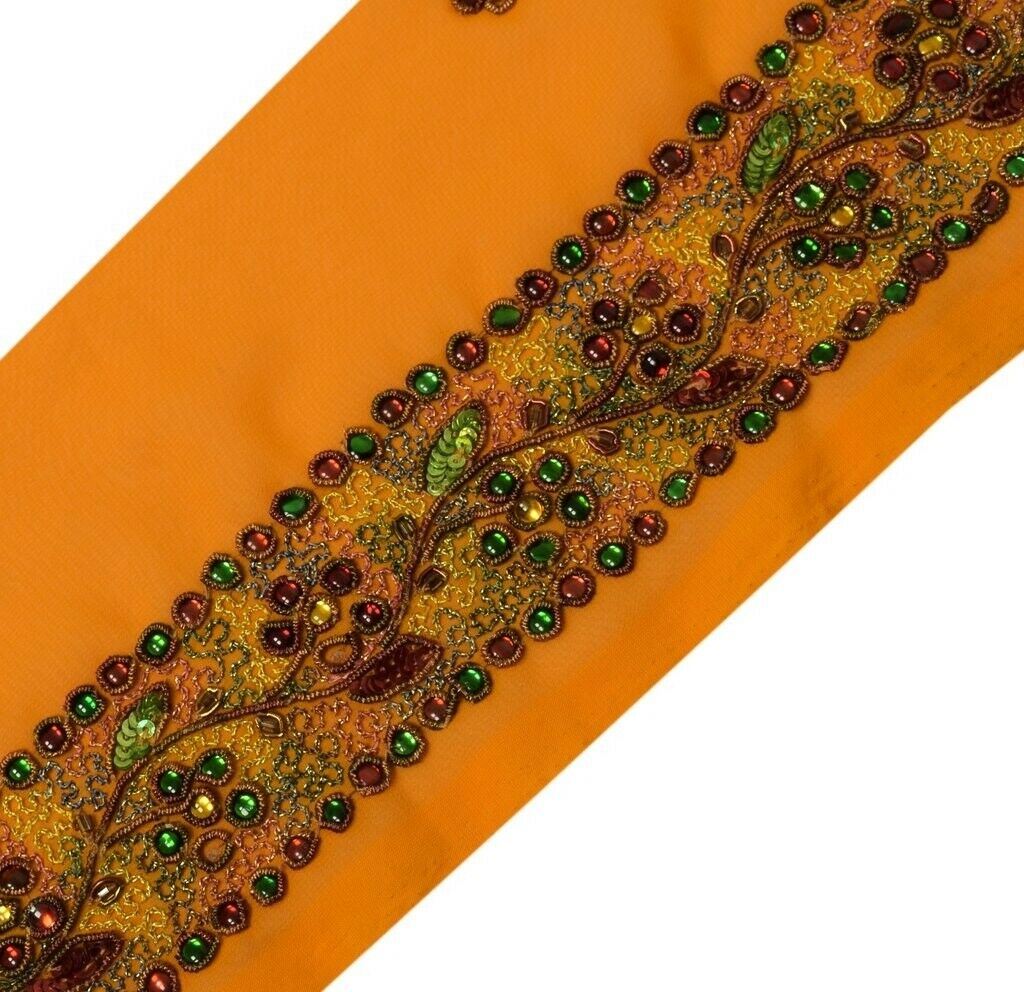 Vintage Sari Border Indian Craft Sewing Trim Hand Beaded Embroidered Ribbon Lace