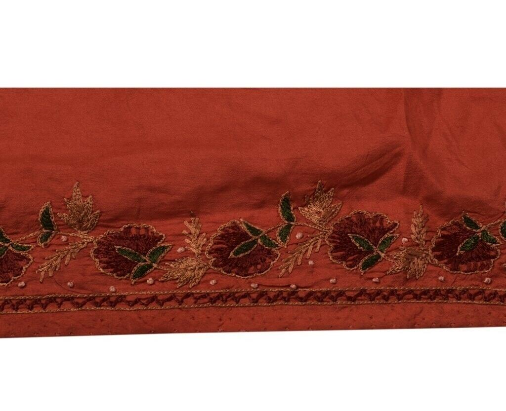 Vintage Sari Border Indian Craft Trim Hand Embroidered Ribbon Lace Redish Orange