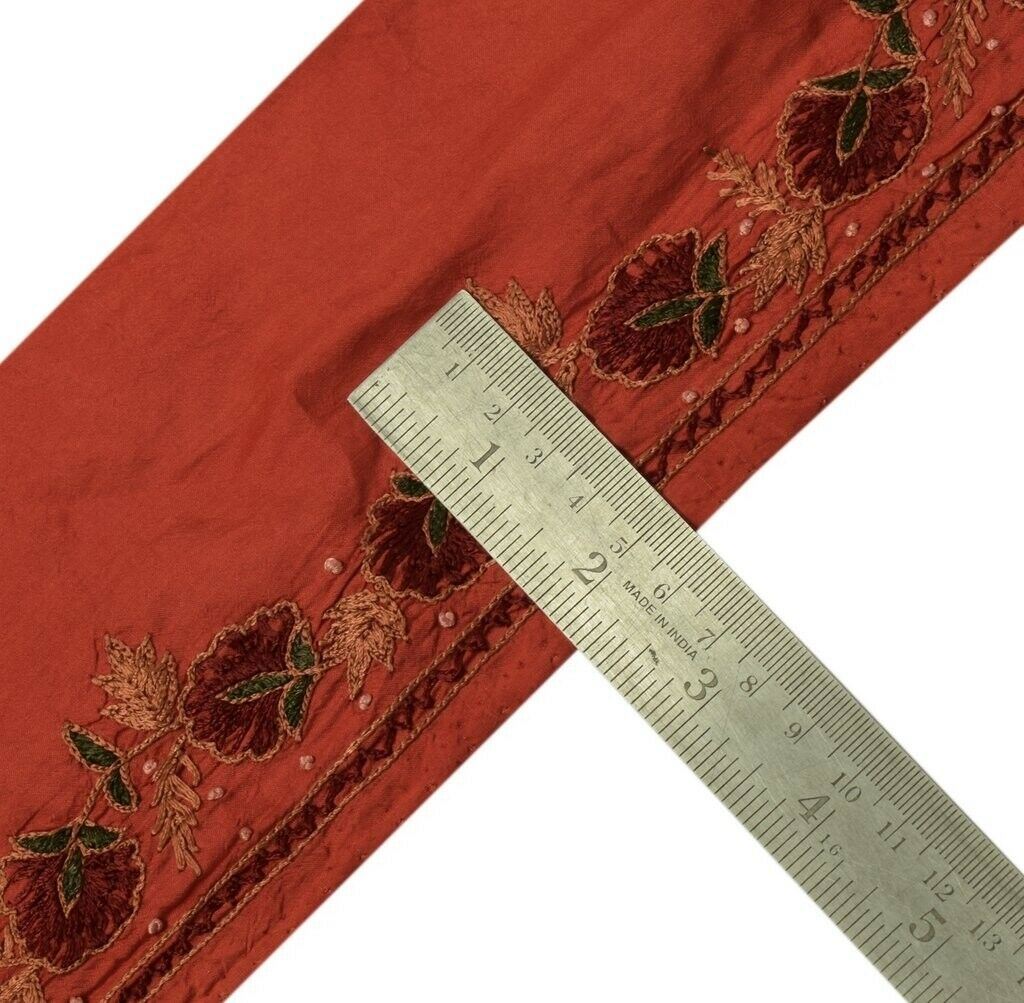 Vintage Sari Border Indian Craft Trim Hand Embroidered Ribbon Lace Redish Orange