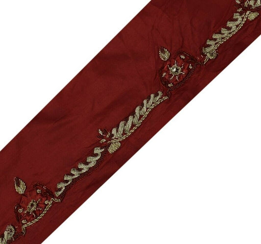 Vintage Sari Border Indian Craft Sewing Trim Hand Beaded Ribbon Lace Deep Red