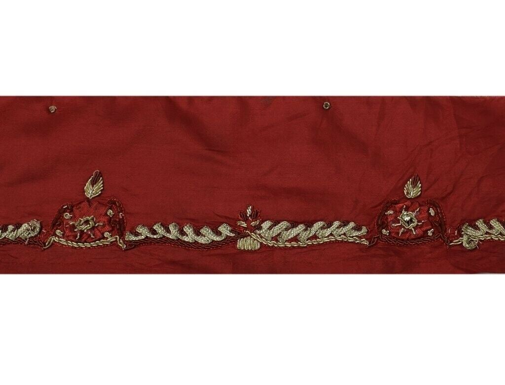 Vintage Sari Border Indian Craft Sewing Trim Hand Beaded Ribbon Lace Deep Red