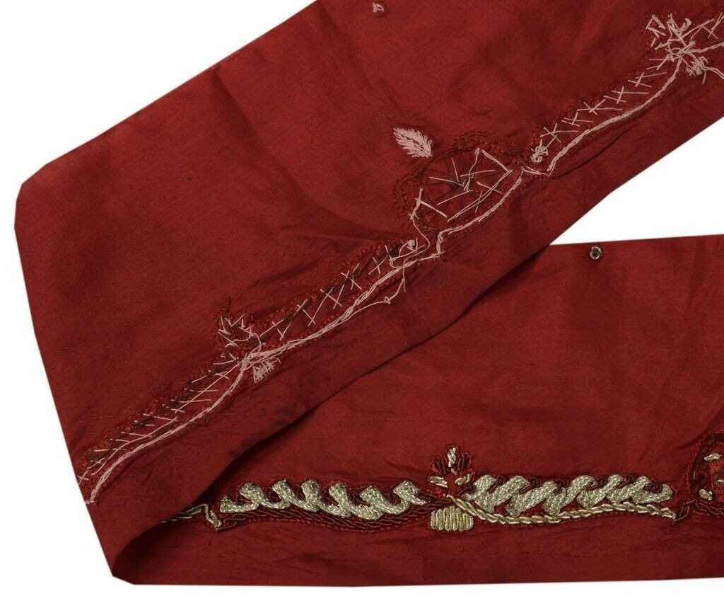 Vintage Sari Border Indian Craft Sewing Trim Hand Beaded Ribbon Lace Deep Red