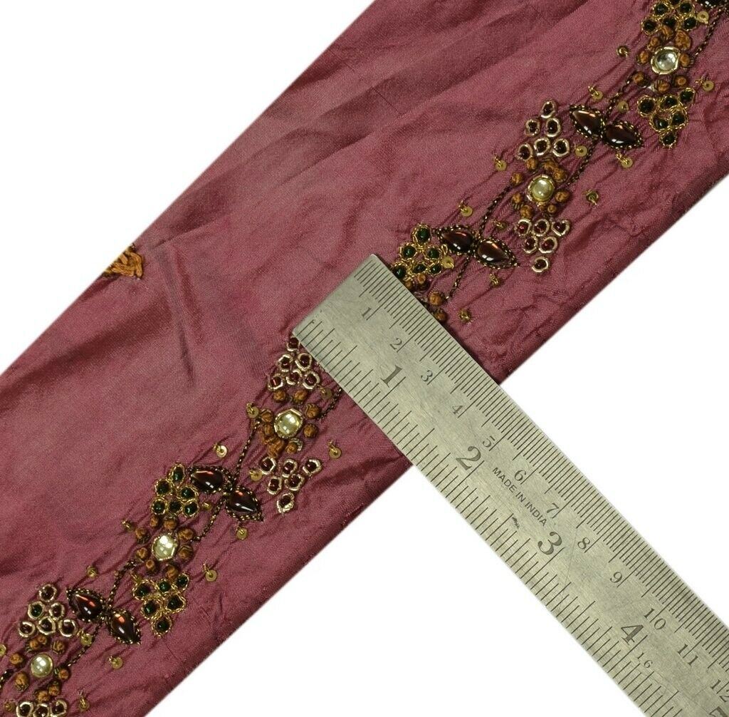 Vintage Sari Border Indian Craft Sewing Trim Hand Beaded Embroidered Ribbon Lace