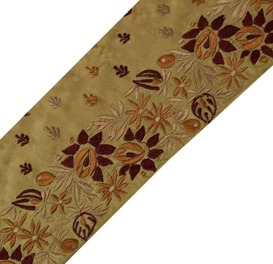 Vintage Sari Border Indian Craft Sewing Trim Embroidered Ribbon Lace Light Brown