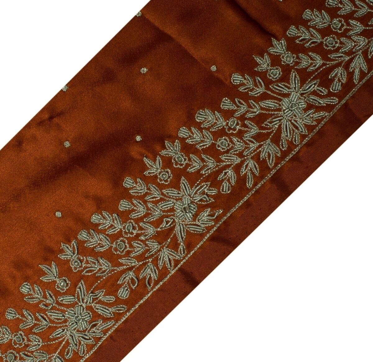 Vintage Sari Border Indian Craft Sewing Trim Hand Beaded Embroidered Rust Ribbon