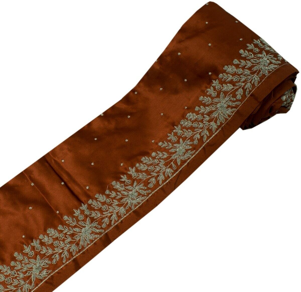 Vintage Sari Border Indian Craft Sewing Trim Hand Beaded Embroidered Rust Ribbon