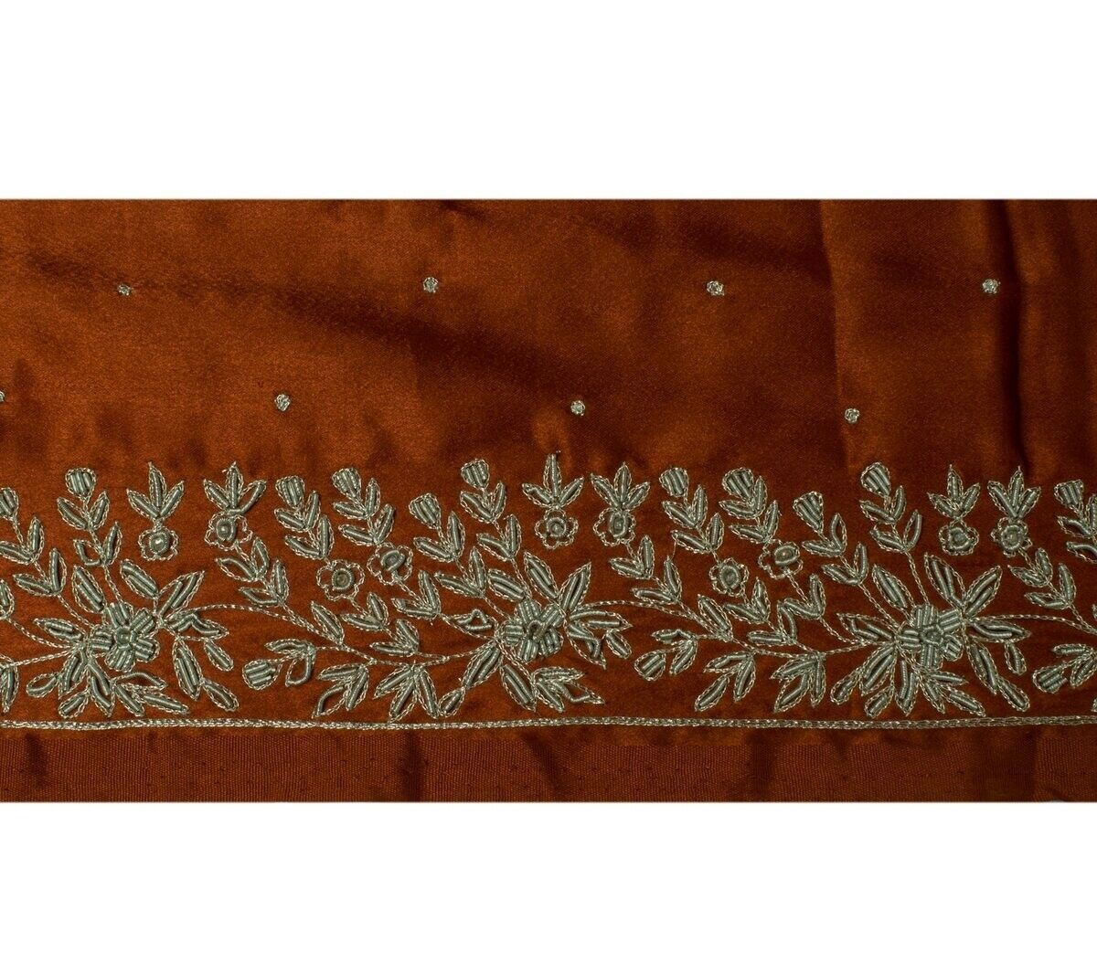 Vintage Sari Border Indian Craft Sewing Trim Hand Beaded Embroidered Rust Ribbon