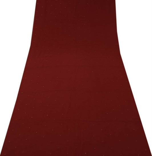 Blend Georgette Vintage Sari Remnant Scrap Fabric for Sewing Craft Maroon